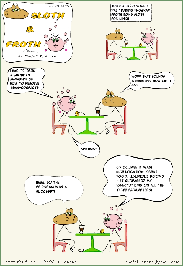 Comic strip of Sloth and Froth - on Training Humor about Goals, Objectives, and Training Effectiveness.Comic strip of Sloth and Froth - on Training Humor about Goals, Objectives, and Training Effectiveness.