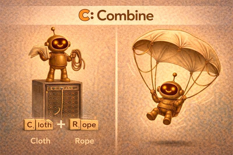 SCAMPER-Technique-or-Prompt2-C: Combine: Lil Blue makes a parachute