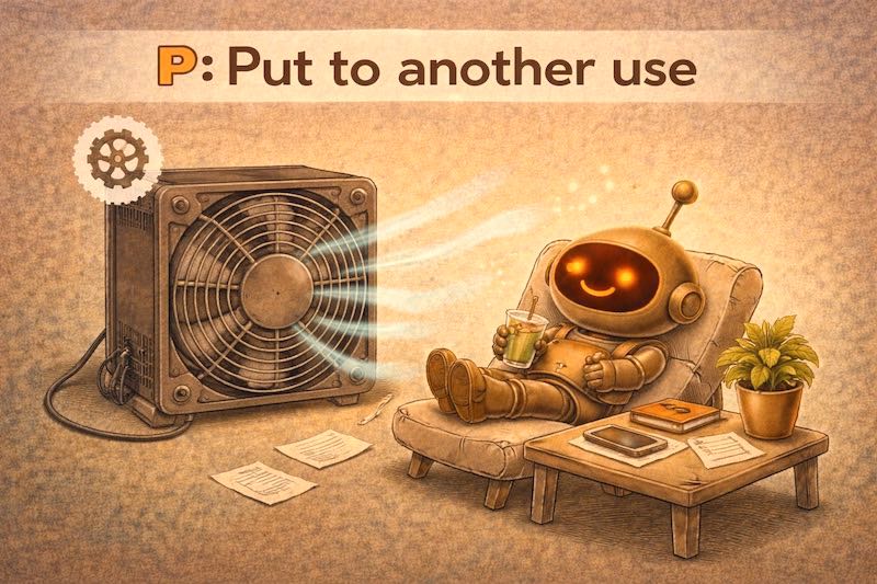 SCAMPER-Technique-or-Prompt5-P:Put to another use: LilBit uses the CPU fan as his personal fan.