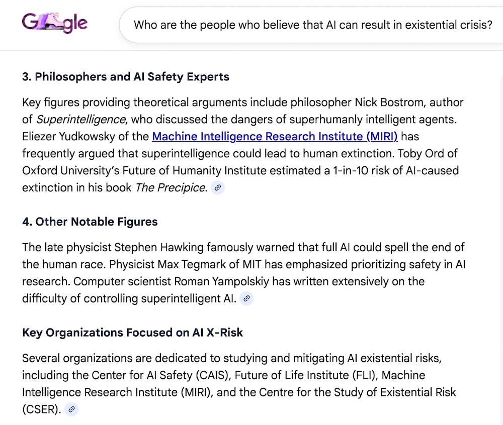 Nick Bostrom, Eliezer Yudkowsky of MIRI< Toby Ord, Max Tegmark, Roman Yampolskiy